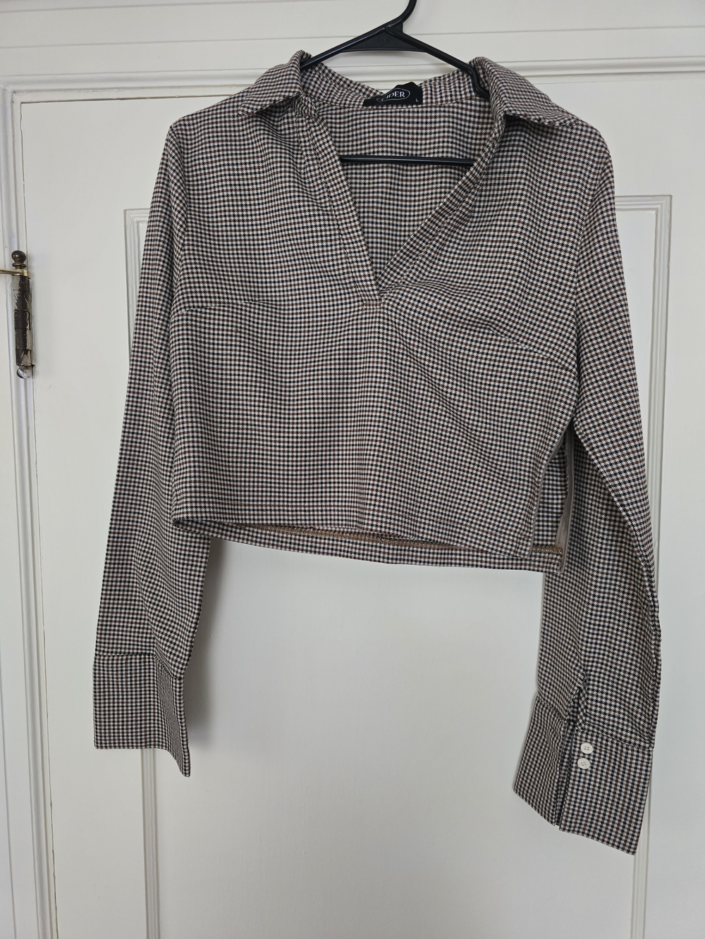 Cropped Brown & Cream Check Collared Top - Cider